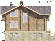 D-388-1D проект двухэтажного деревянного дома из бруса с цоколем и мансардой и гаражом размером 13 на 15 - вид справа