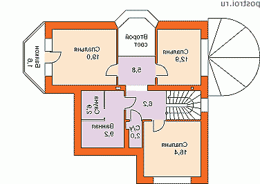 E-181-1P проект двухэтажного дома из пеноблоков размером 15 на 11  - 2-й этаж