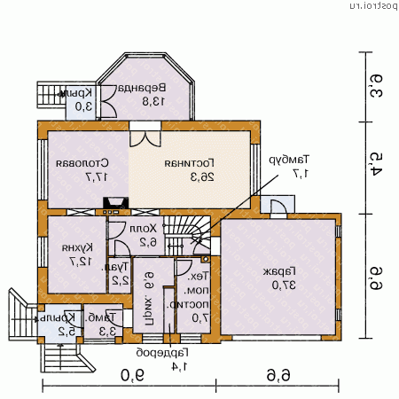 E-223-1P проект двухэтажного коттеджа из газобетона с гаражом размером 11 на 16  - 1-й этаж