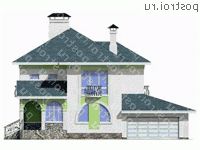 E-223-1P проект двухэтажного коттеджа из газобетона с гаражом размером 11 на 16  - вид спереди