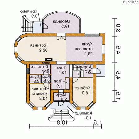 E-242-1K проект двухэтажного дома из кирпича размером 14 на 12  - 1-й этаж