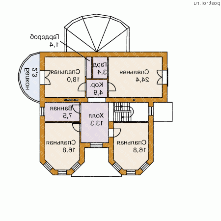 E-242-1K проект двухэтажного дома из кирпича размером 14 на 12  - 2-й этаж