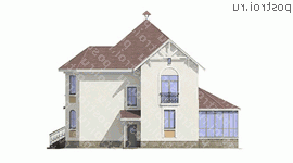 E-242-1K проект двухэтажного дома из кирпича размером 14 на 12  - вид слева