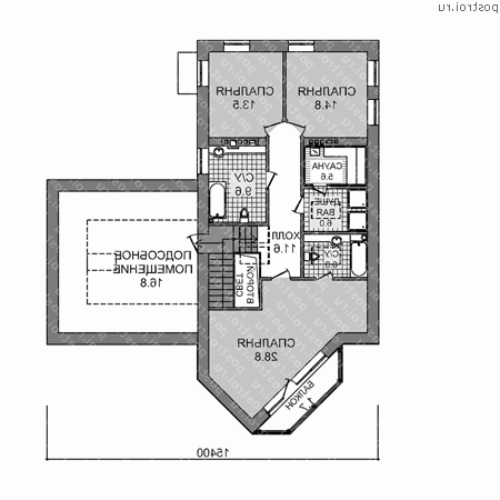 E-250-1P проект двухэтажного коттеджа из пеноблоков с гаражом размером 19 на 21  - 2-й этаж