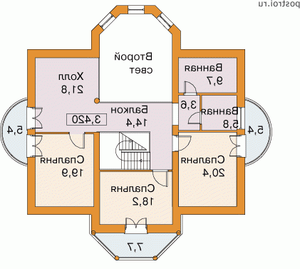 E-301-1P проект двухэтажного коттеджа из пенобетона размером 16 на 14  - 2-й этаж
