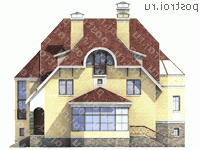 E-374-1K проект двухэтажного дома из кирпича с цоколем размером 16 на 16 - вид слева