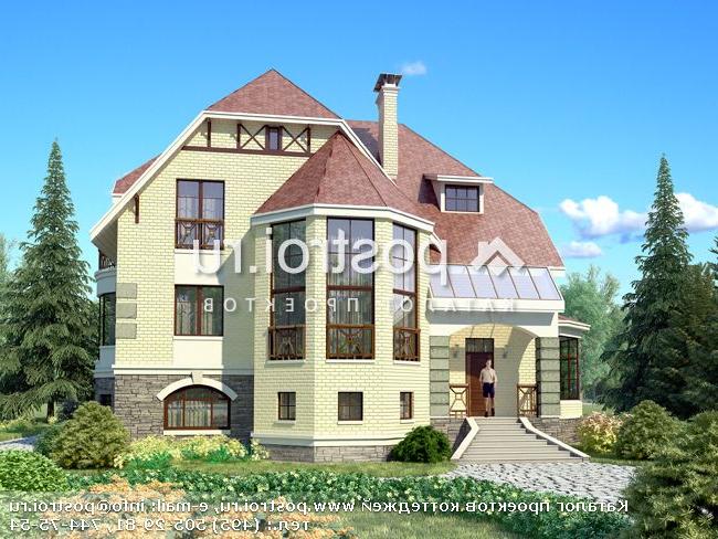 E-374-1K проект двухэтажного дома из кирпича с цоколем размером 16 на 16