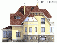 E-374-1K проект двухэтажного дома из кирпича с цоколем размером 16 на 16 - вид сзади