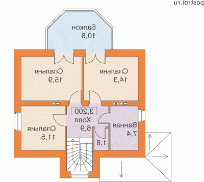 F-131-1P проект одноэтажного дома из газобетона с мансардой размером 12 на 9 - мансарда