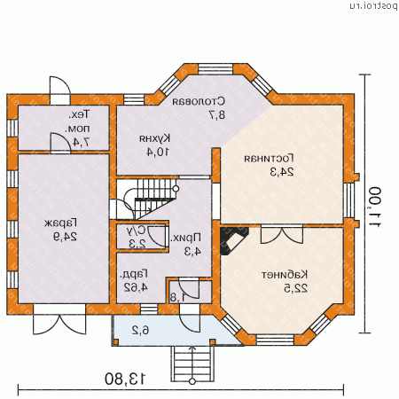 F-181-2P проект одноэтажного дома из пеноблоков с мансардой и гаражом размером 14 на 11  - 1-й этаж