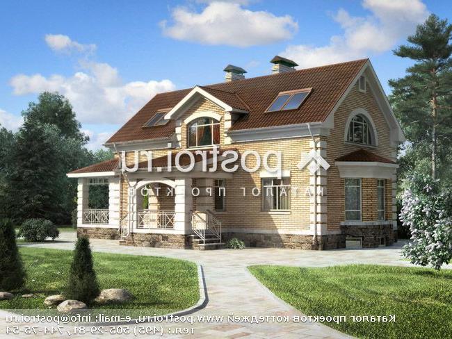 F-192-1K проект двухэтажного коттеджа из кирпича с цоколем размером 9 на 13