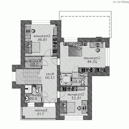 F-197-1P проект двухэтажного коттеджа из пенобетона размером 13 на 13  - 2-й этаж