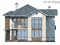 F-197-1P проект двухэтажного коттеджа из пенобетона размером 13 на 13  - вид спереди