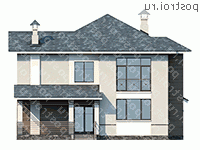 F-197-1P проект двухэтажного коттеджа из пенобетона размером 13 на 13  - вид сзади