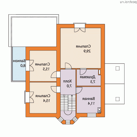 F-208-1K проект двухэтажного дома из кирпича размером 13 на 11 - 2-й этаж F-208-1K проект двухэтажного дома из кирпича размером 13 на 11 - 2-й этаж
