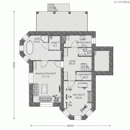 F-241-1P проект двухэтажного дома из газобетона с цоколем размером 14 на 11  - цоколь