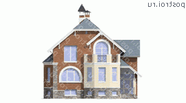 F-241-1P проект двухэтажного дома из газобетона с цоколем размером 14 на 11  - вид спереди