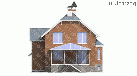 F-241-1P проект двухэтажного дома из газобетона с цоколем размером 14 на 11  - вид сзади