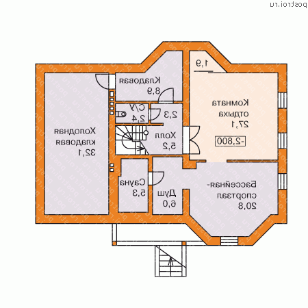 F-286-1P проект двухэтажного дома из пенобетона с цоколем и гаражом размером 11 на 14 - цоколь F-286-1P проект двухэтажного дома из пенобетона с цоколем и гаражом размером 11 на 14 - цоколь