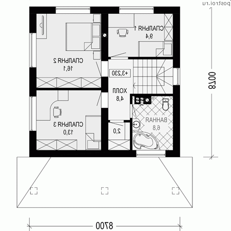 G-113-1P проект двухэтажного коттеджа из пенобетона размером 9 на 12 - 2-й этаж