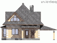 G-116-1P проект одноэтажного коттеджа из пенобетона с мансардой и гаражом размером 10 на 9 - вид спереди