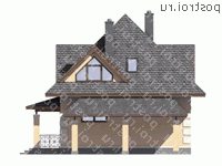 G-116-1P проект одноэтажного коттеджа из пенобетона с мансардой и гаражом размером 10 на 9 - вид слева