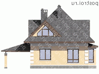 G-116-1P проект одноэтажного коттеджа из пенобетона с мансардой и гаражом размером 10 на 9 - вид сзади