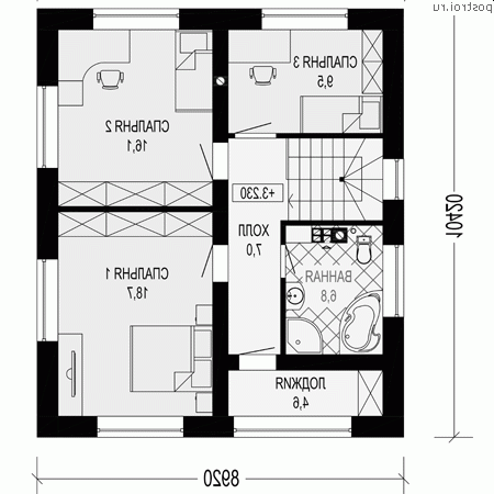 G-125-1P проект двухэтажного коттеджа из газобетона размером 9 на 10 - 2-й этаж