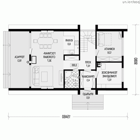 G-141-1S проект одноэтажного каркасного дома с мансардой размером 15 на 9 - 1-й этаж