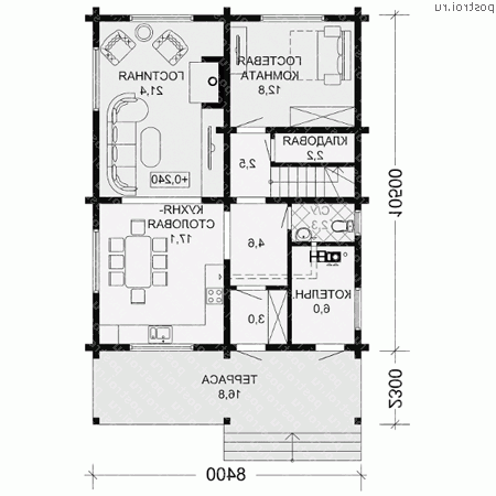 G-142-1D проект одноэтажного деревянного дома из бруса с мансардой размером 13 на 8  - 1-й этаж