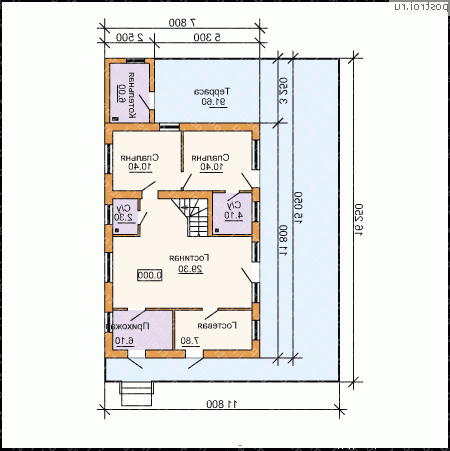G-144-1P проект одноэтажного дома из газобетона с мансардой размером 12 на 8 - 1-й этаж