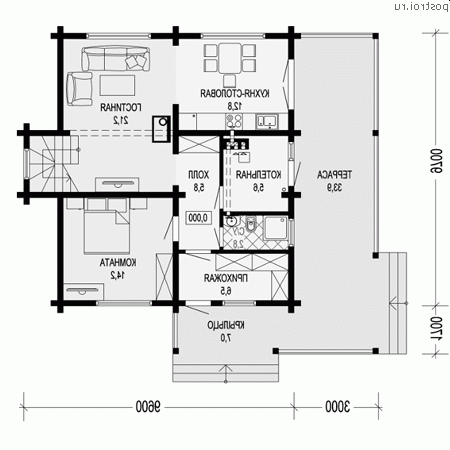 G-145-1D проект двухэтажного деревянного дома из бруса размером 10 на 10  - 1-й этаж