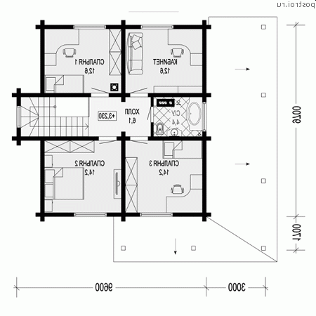 G-145-1D проект двухэтажного деревянного дома из бруса размером 10 на 10  - 2-й этаж