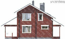 G-151-1D проект одноэтажного деревянного коттеджа из бруса с мансардой размером 11 на 15  - вид спереди