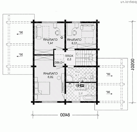 G-151-1D проект одноэтажного деревянного коттеджа из бруса с мансардой размером 11 на 15  - мансарда
