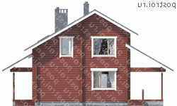 G-151-1D проект одноэтажного деревянного коттеджа из бруса с мансардой размером 11 на 15  - вид сзади