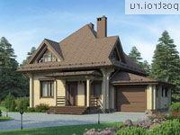 G-153-1D проект одноэтажного деревянного коттеджа из бруса с мансардой и гаражом размером 9 на 9 