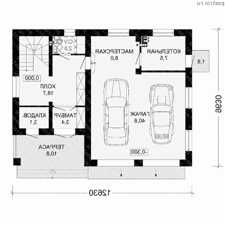 G-162-1P проект одноэтажного дома из пеноблоков с мансардой и гаражом размером 10 на 13  - 1-й этаж