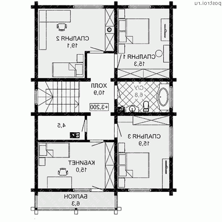 G-176-1D проект одноэтажного деревянного дома из бруса с мансардой размером 9 на 12  - мансарда