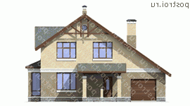 G-176-1P проект одноэтажного дома из пеноблоков с мансардой и гаражом размером 15 на 13  - вид спереди