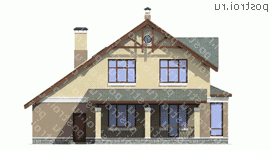 G-176-1P проект одноэтажного дома из пеноблоков с мансардой и гаражом размером 15 на 13  - вид сзади