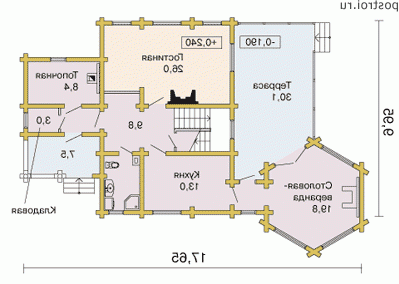 G-181-1D проект двухэтажного деревянного дома из бревна размером 10 на 18  - 1-й этаж