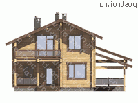 G-195-1D проект одноэтажного деревянного коттеджа из бруса с мансардой и гаражом размером 13 на 9  - вид спереди