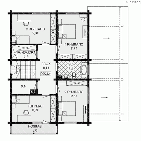 G-195-1D проект одноэтажного деревянного коттеджа из бруса с мансардой и гаражом размером 13 на 9  - мансарда