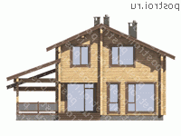 G-195-1D проект одноэтажного деревянного коттеджа из бруса с мансардой и гаражом размером 13 на 9  - вид сзади