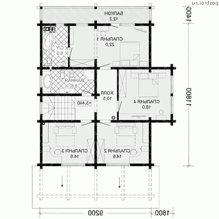 G-207-1D проект двухэтажного деревянного дома из бруса размером 12 на 11  - 2-й этаж