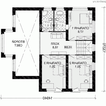G-208-1P проект одноэтажного дома из пенобетона с мансардой размером 13 на 15  - мансарда
