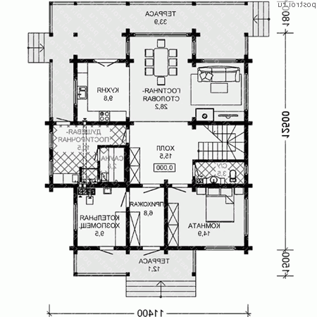 G-209-1D проект двухэтажного деревянного дома из бруса размером 13 на 11 - 1-й этаж G-209-1D проект двухэтажного деревянного дома из бруса размером 13 на 11 - 1-й этаж