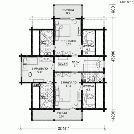 G-209-1D проект двухэтажного деревянного дома из бруса размером 13 на 11 - 2-й этаж G-209-1D проект двухэтажного деревянного дома из бруса размером 13 на 11 - 2-й этаж