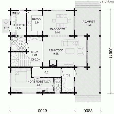 G-214-1D проект двухэтажного деревянного дома из бруса размером 9 на 12  - 1-й этаж